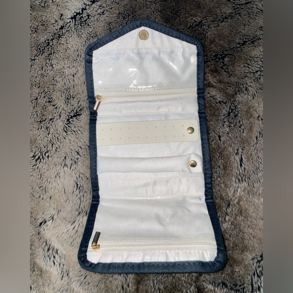 New Navy Blue Small Wallet Travel Clutch Cosmetic Makeup Jewelry Storage Bag - Picture 2 of 5